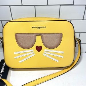 NWT! Karl Lagerfeld Paris Maybelle Choupette Cat Yellow Crossbody adjustable NEW